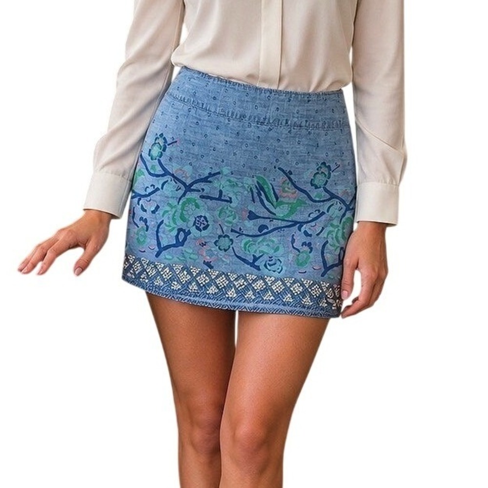 Vintage Hollister Y2K Mini Skirt Mid Rise Denim Sequin Floral Short Casual SZ 5